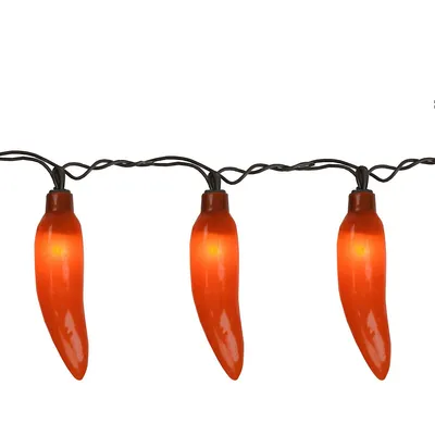 35-count Orange Chili Pepper Patio String Light Set, 22.5ft Brown Wire