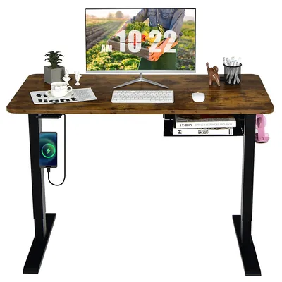 48" Electric Standing Desk Height Adjustable W/ Control Panel & Usb Port Rusticwalnut
