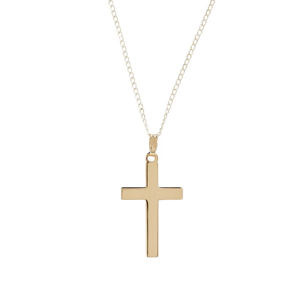 14K Yellow Gold Cross Pendant With 18 Inch Curb Chain