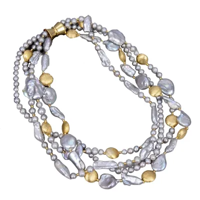 Grey Keshi Pearl Goldtone Freshwater Cultued Pearl Multi Strand Necklace