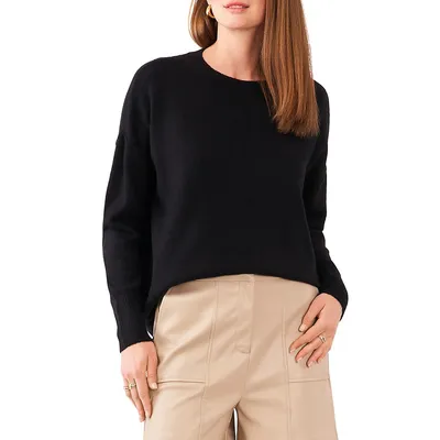 Extended-Shoulder Seamed Cozy Sweater