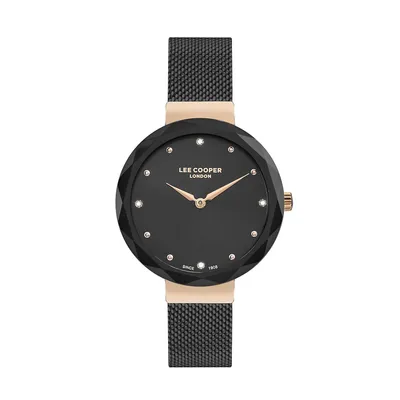 Ladies Lc07237.450 2 Hand Rose Gold Watch With A Black Mesh Band And A Black Dial