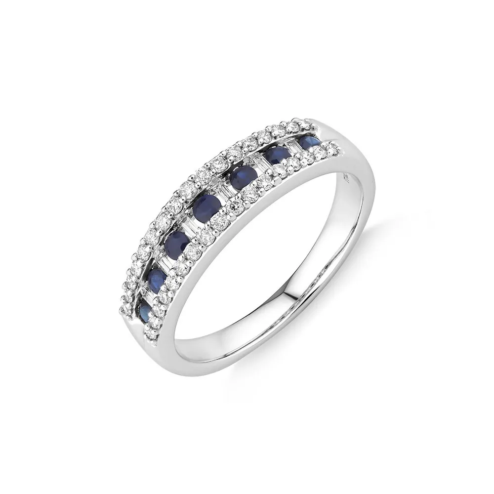 Ring With Sapphire & 0.29 Carat Tw Of Diamonds In 10kt White Gold