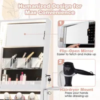 Standing Jewelry Cabinet Full Length Mirror Lockable W/ 3-color Led Lights White