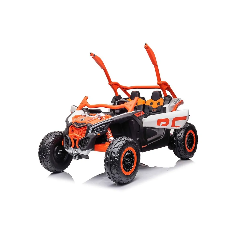 Licensed Can-am Maverick Rs Performance Edition 4wd/12v 14ah,2-seater Kids Buggy Eva Wheels Leather Seats Rc