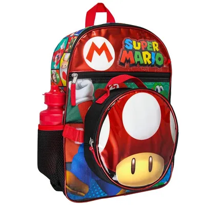 Super Mario Bros 16" Kids 5pc Backpack & Lunchbox Set