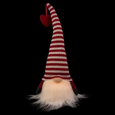 Lighted Striped Hat And Heart Valentine's Day Gnome - 12.5" - White Led Light