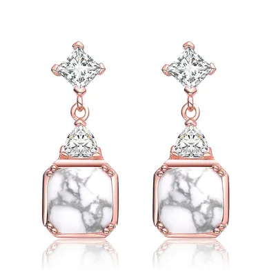 Gv Sterling Silver With Colored Cubic Zirconia Square Framed Drop Earring