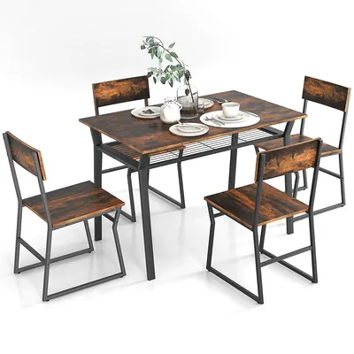5 Piece Dining Table Set Industrial Rectangular Kitchen With 4 Chairs