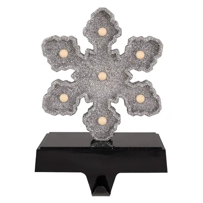 Silver Glittered Led Lighted Snowflake Christmas Stocking Holder 7"