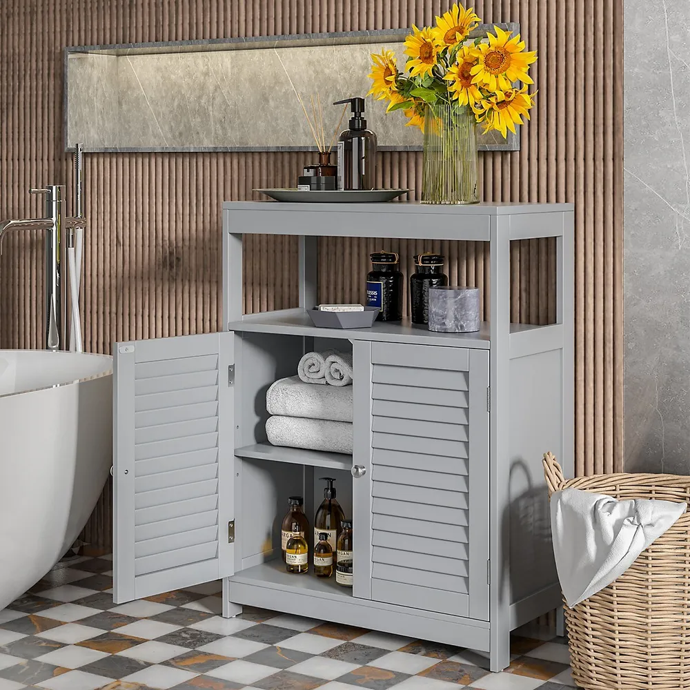 kleankin Bathroom Storage Cabinet with Double Shutter Door and Drawer Toilet Vanity Cabinet Narrow Organizer White