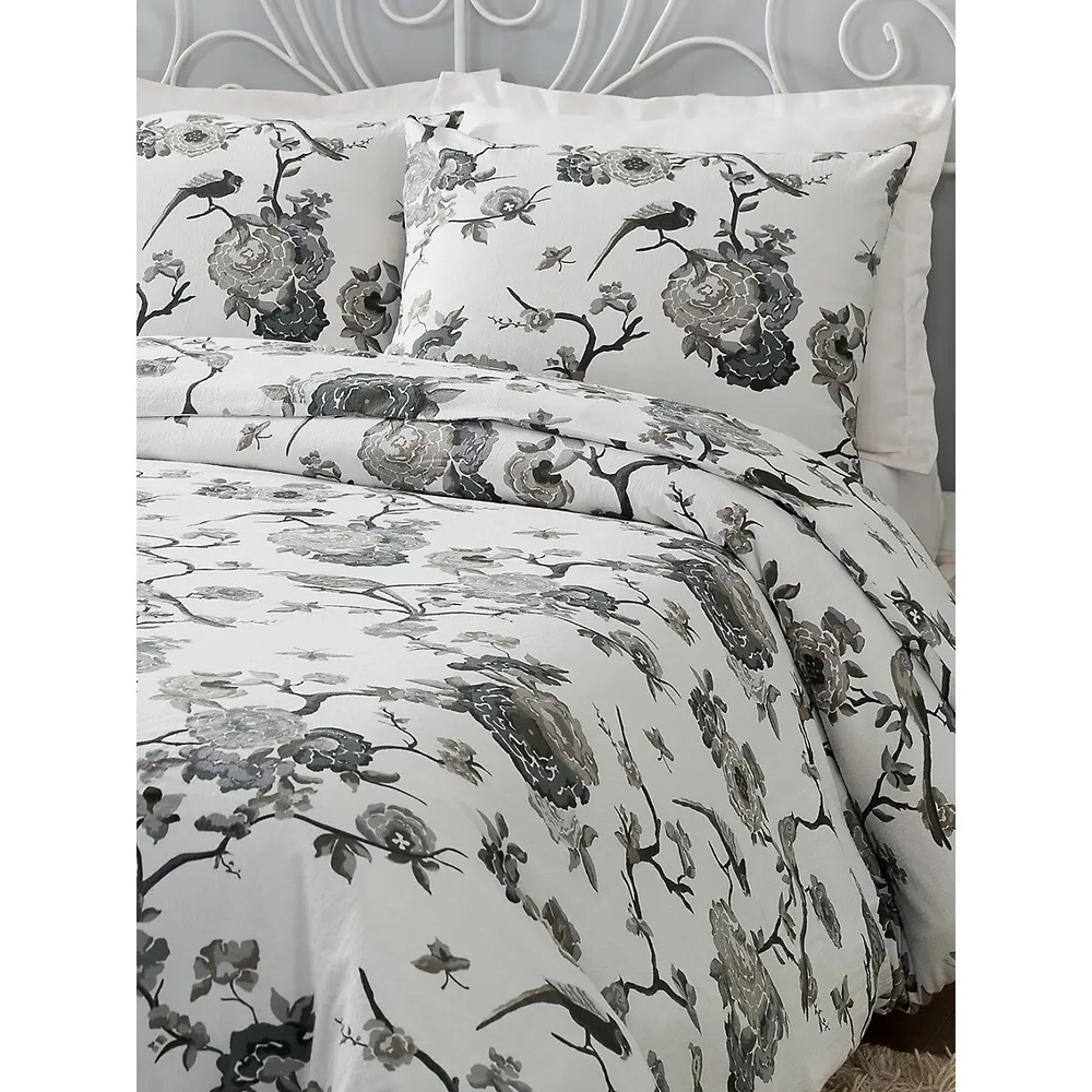 Bird Floral Cotton 3-Piece Duvet Set