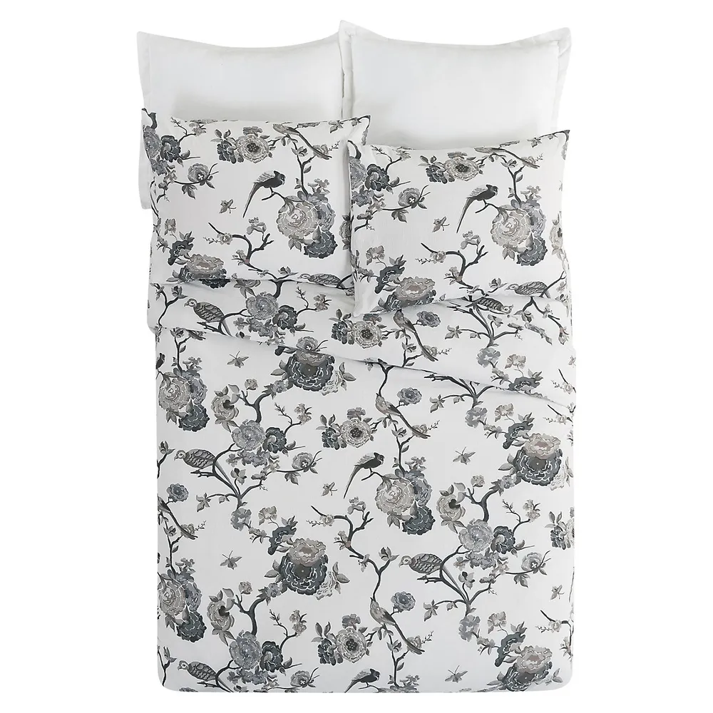 Bird Floral Cotton 3-Piece Duvet Set