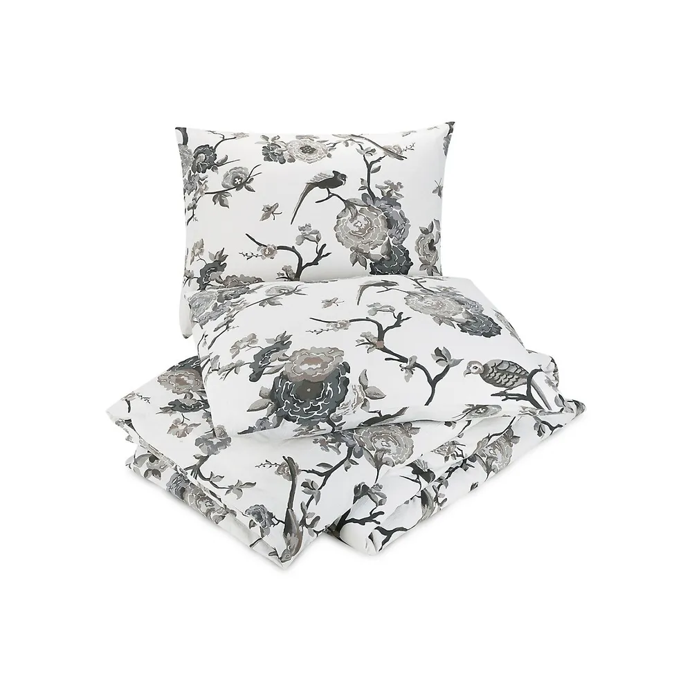 Bird Floral Cotton 3-Piece Duvet Set