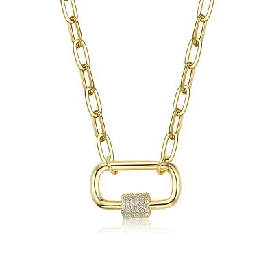 Teens 14k Gold Plated Cubic Zirconia Chain Link Pendant Necklace