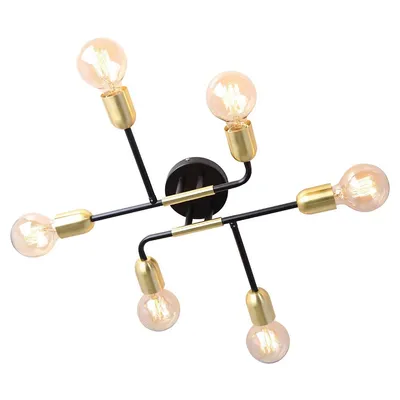 6-light Ceiling Light, 18.9'' Width, From The Rockland Collection, Black And Gold