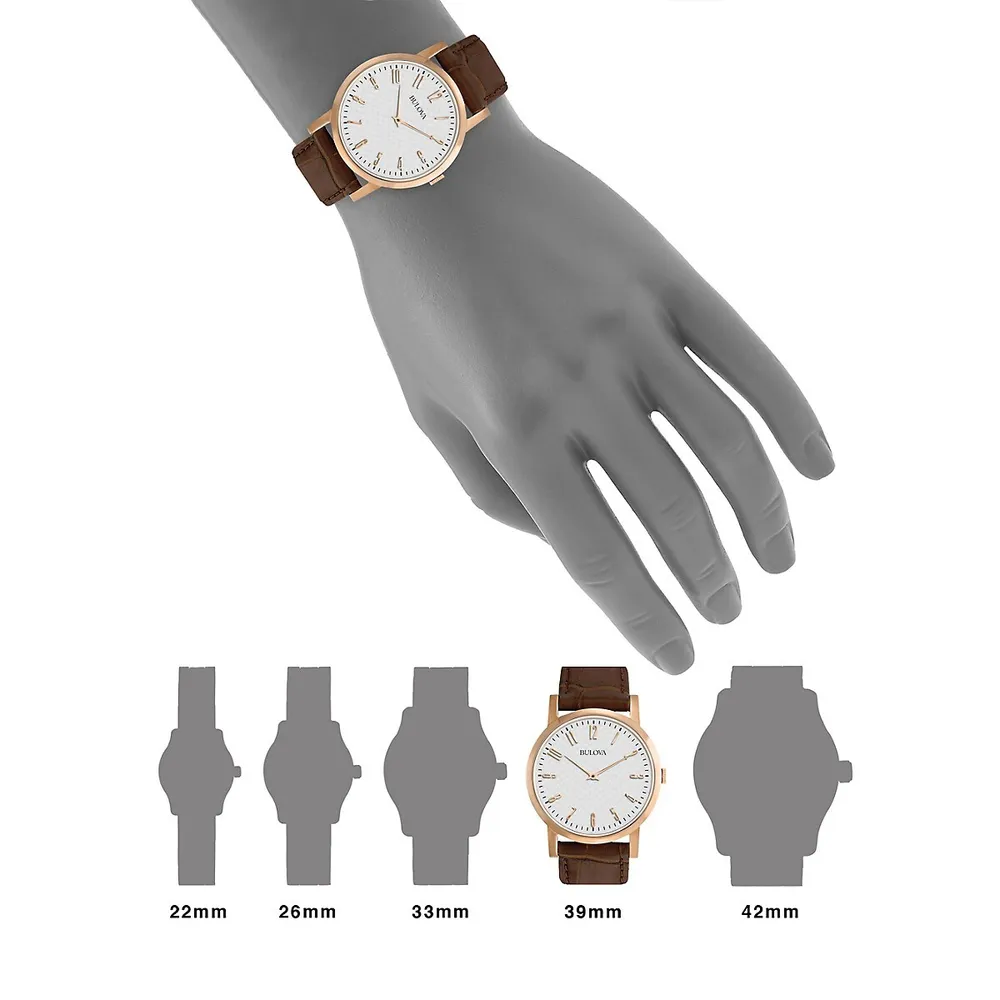 Analog Goldtone Leather Strap Dress Watch 97A106