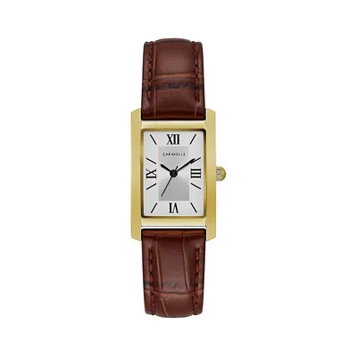 Ladies Classic Goldtone Leather Strap Watch