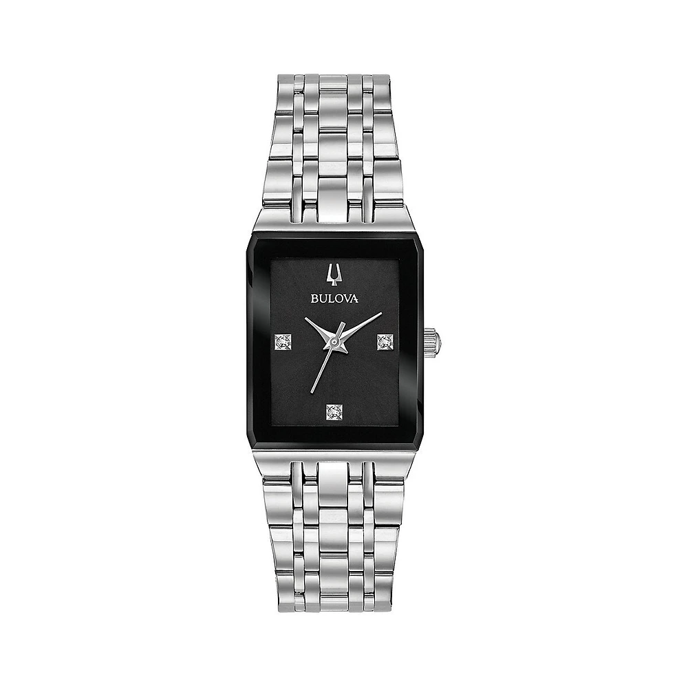 Montre-bracelet en acier inoxydable argenté avec diamants Quadra