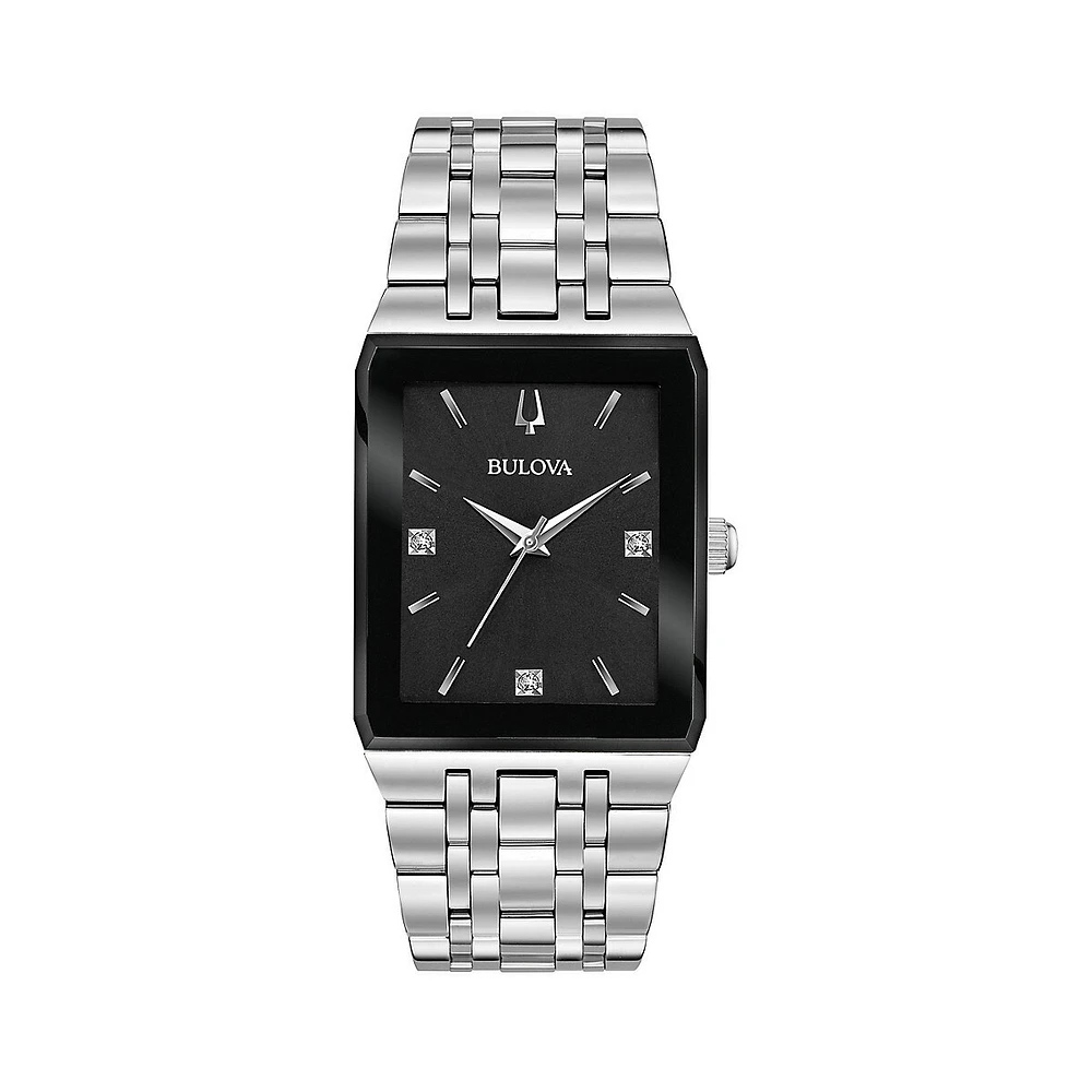 Montre-bracelet en acier inoxydable argenté avec diamants Quadra