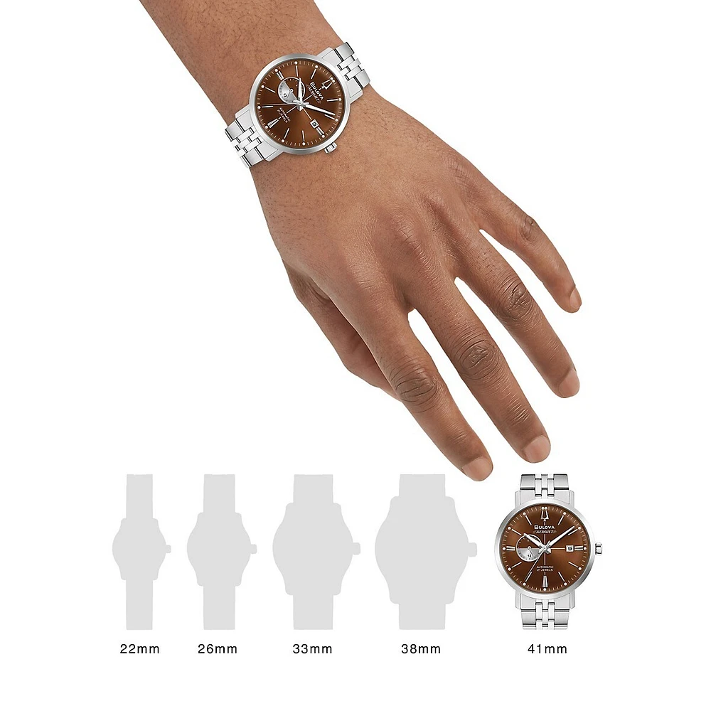Montre-bracelet automatique en acier inoxydable avec cadran brun Aerojet, RH971N