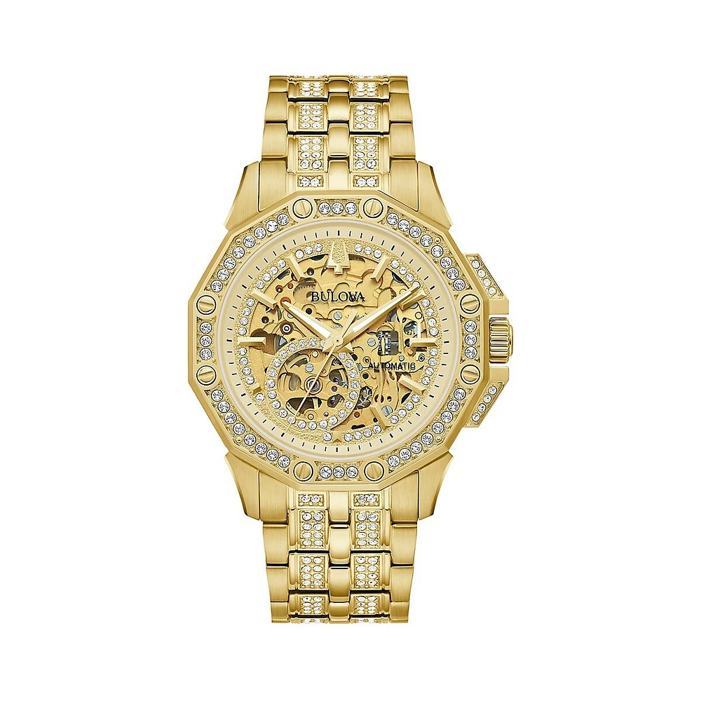 Octava Crystal Pavé Goldplated Stainless Steel & Link Bracelet Automatic Watch 98A292