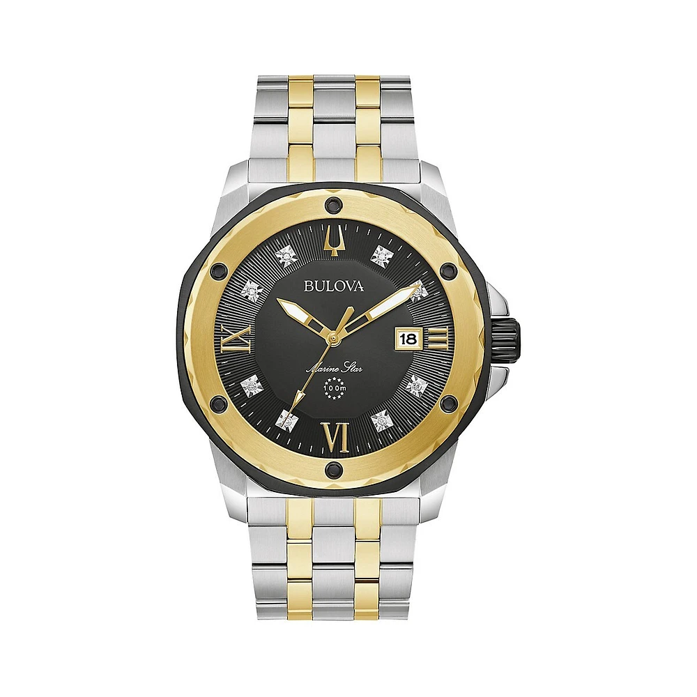 Montre-bracelet en acier inoxydable deux tons Marine Star Series A 98D175