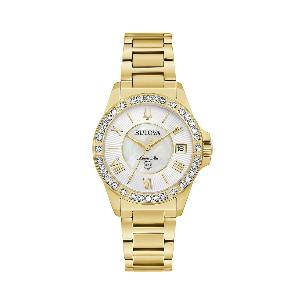 Marine Star Series L 0.01 CT. T.W Diamond ​& Goldtone Stainless Steel Link Bracelet Analog Watch 98R294