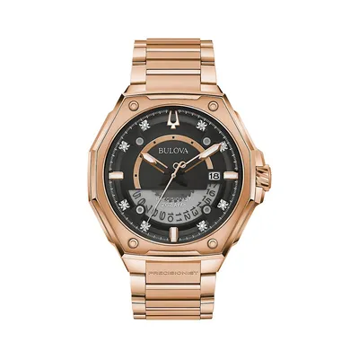 Montre-bracelet en acier inoxydable rose doré avec diamants 0,04 ct PT Precisionist 97D129