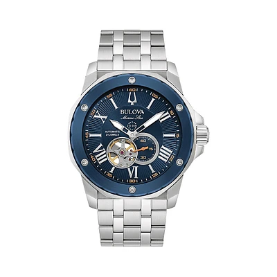 Marine Star Automatic Chronograph Blue Open Dial Stainless Steel Bracelet Watch 98A302