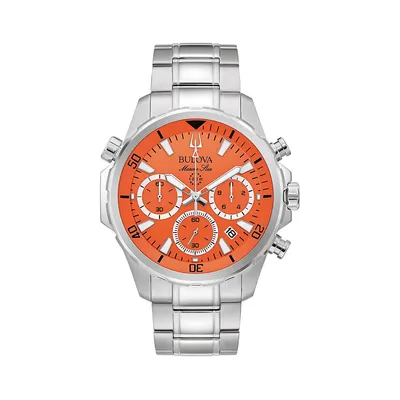 Marine Star Chronograph Orange Dial Stainless Steel Bracelet Watch 96B395