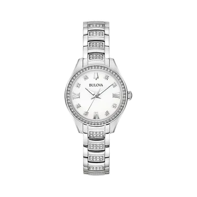 Crystal Stainless Steel & Mother-Of-Pearl Bracelet Watch 96L311