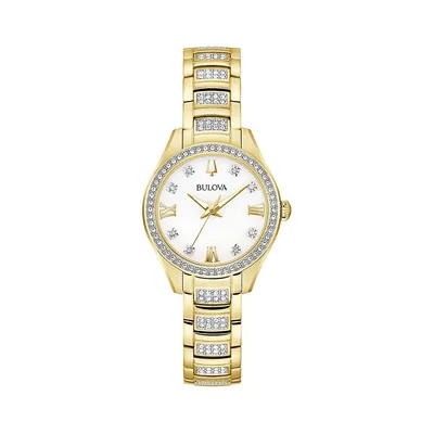 Crystal Goldtone Stainless Steel & Mother-Of-Pearl Bracelet Watch 98L306