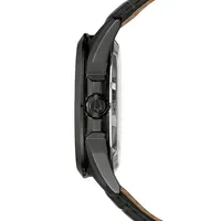 Montre en acier inoxydable à placage ionique noir avec bracelet en cuir et cadran à mécanisme exposé Sutton 98A304