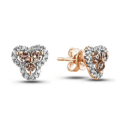 14k Rose Gold 0.58 Cttw Round Brilliant Cut Diamond Three Stone Halo Stud Earrings