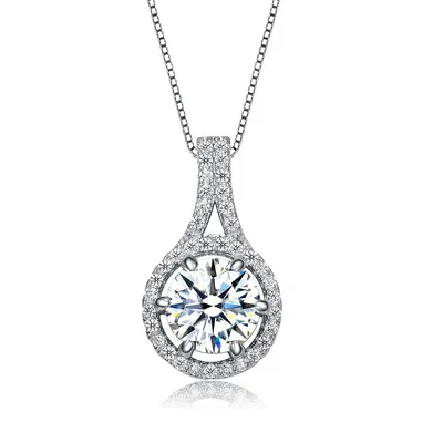 Kids/teens Rhodium Plated Clear Cubic Zirconia Drop Pendant Necklace