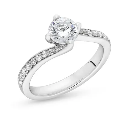 Canadian Dreams 14k White Gold 0.45 Ctw Canadian Diamond Solataire Bypass Halo Ring