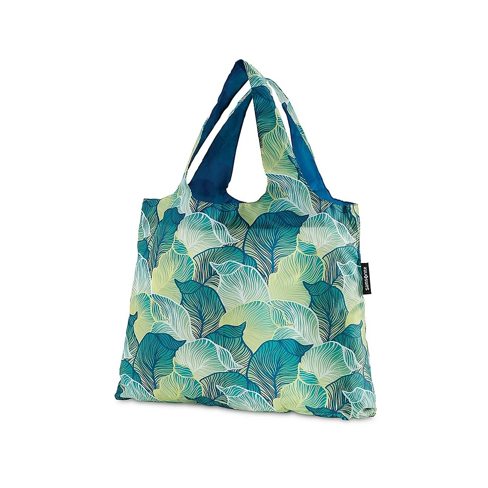 Leaf-Print Foldable Shopping Tote