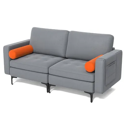 Modern Loveseat 2-seat Sofa Couch W/ 2 Bolsters Side Storage Pocket Ash Grey