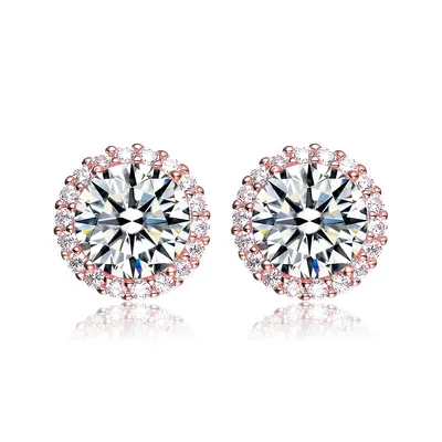 Dazzling Sterling Silver With Clear Cubic Zirconia Button Stud Earrings