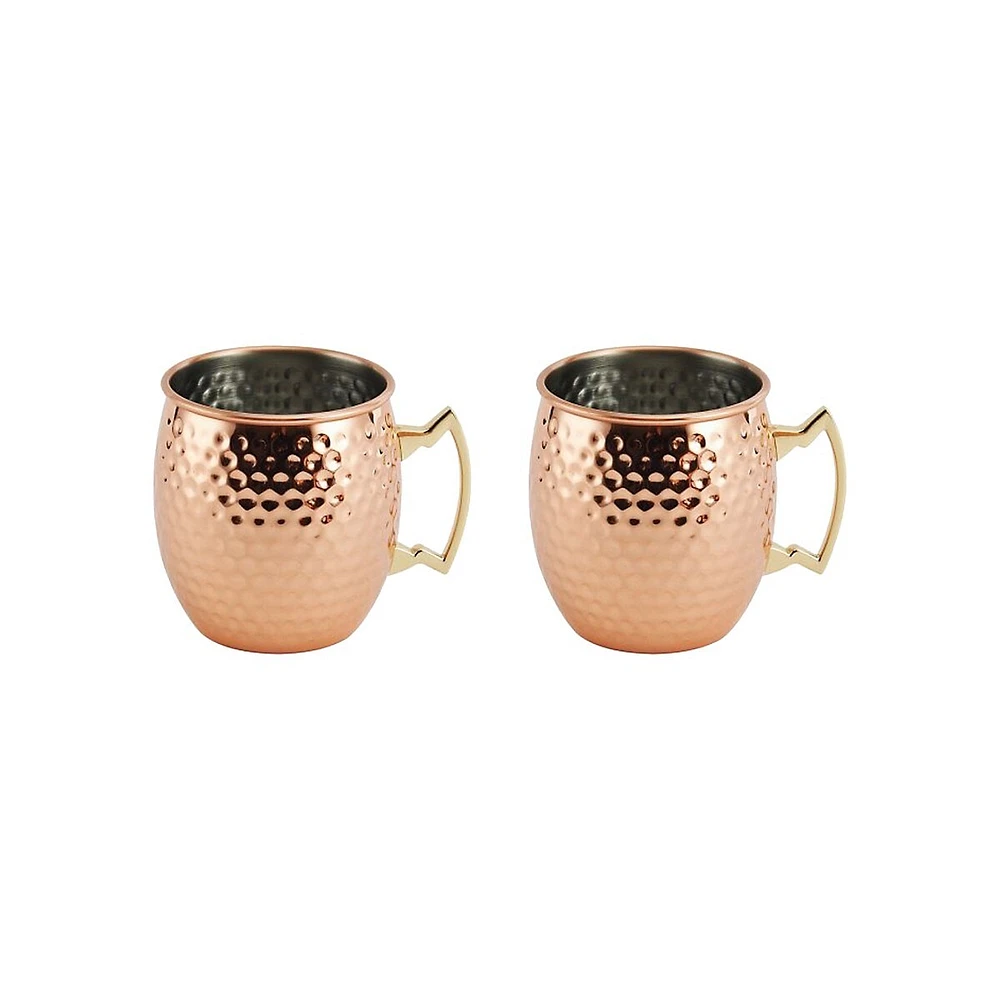 2-Piece Copper-Plated Moscow Mule Hammered Stainless Steel Mugs Set