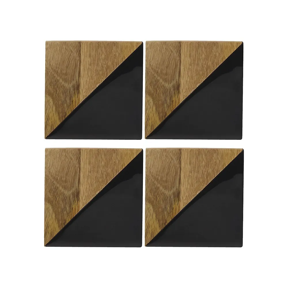 Ensemble de sous-verres carrés en bois de manguier aux couleurs contrastées, 4 pièces