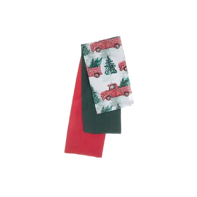 Dish Cloth (set Of 3 Pcs) (red Truck With Tree) - Set Of 2