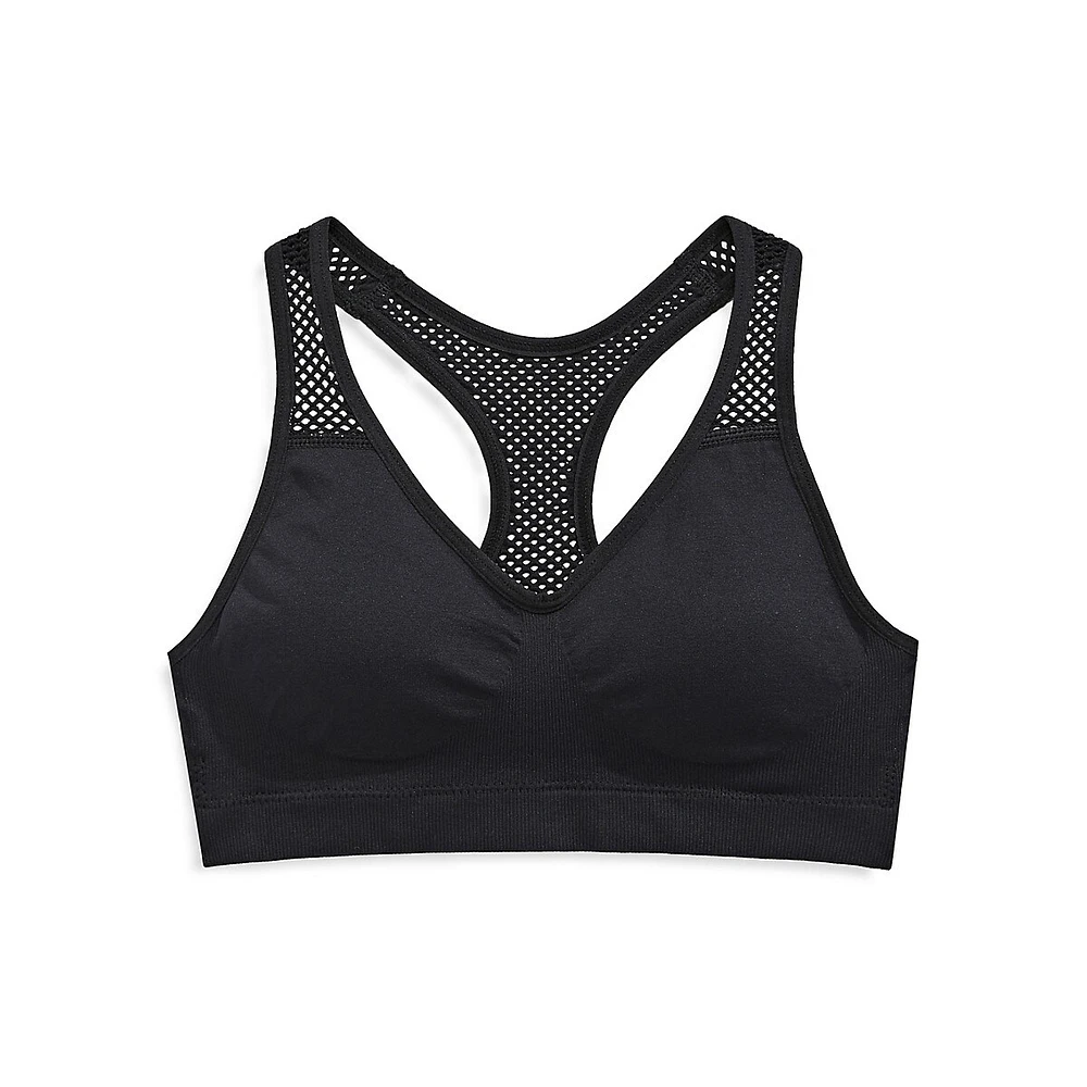 Mesh-Trim PowerPress Sports Bra for Girls