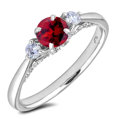 14k White Gold 0.40 Ct Ruby & 0.26 Cttw Canadian Diamond Trilogy Three Stone Ring