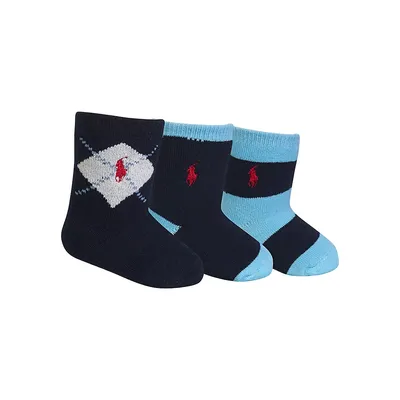 Baby's 3-Pack Embroidered Logo Crew Socks