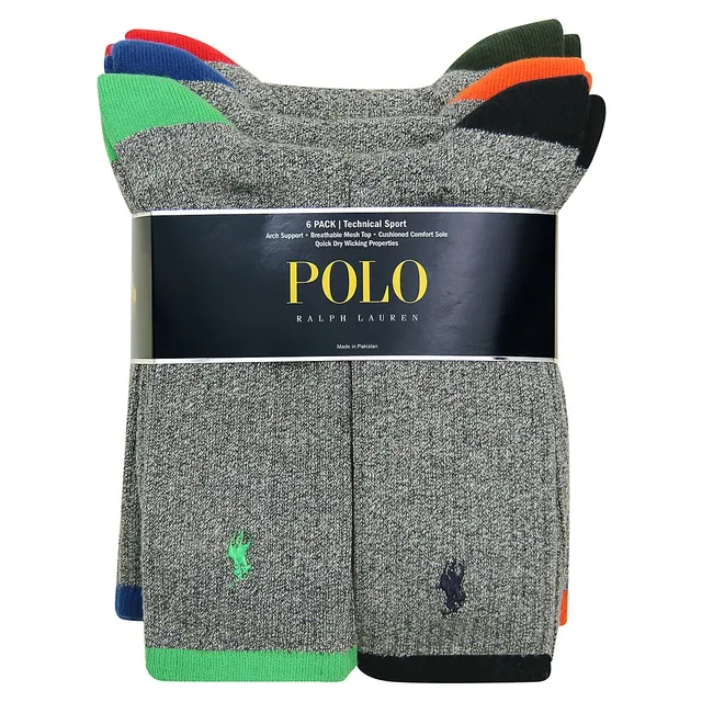 Polo Ralph Lauren Mens 6 Pack Tipped Sport Heel Toe Crew Socks | Square One