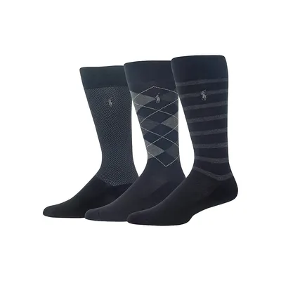 Men's 3-Pair Striped & Argyle Crew Socks Pack