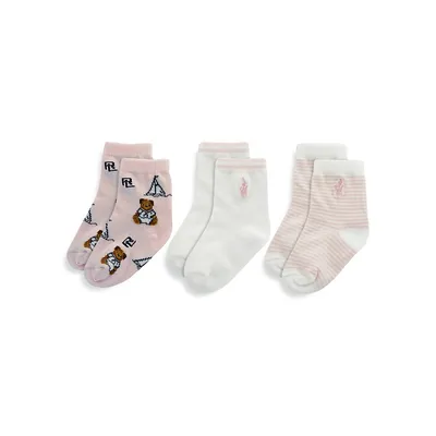 Baby Girl's Bear Icon Crew Socks 3-Pack