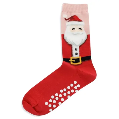 Women's Fuzzy Santa Non Skid Crew Socks